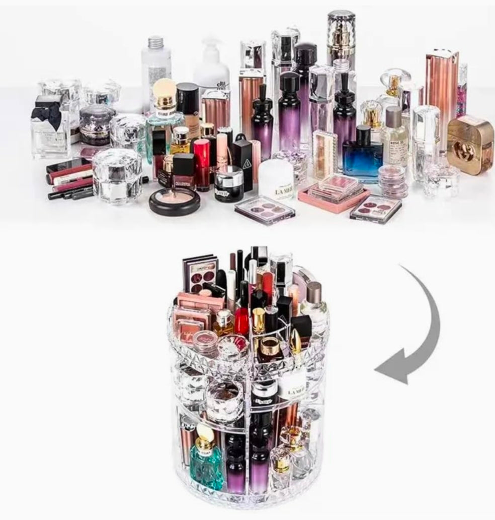 360° Luxury Rotating Makeup Organizer | Premium Adjustable Cosmetic Storage