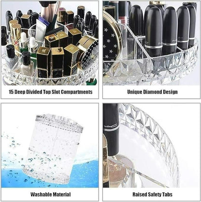 360° Luxury Rotating Makeup Organizer | Premium Adjustable Cosmetic Storage