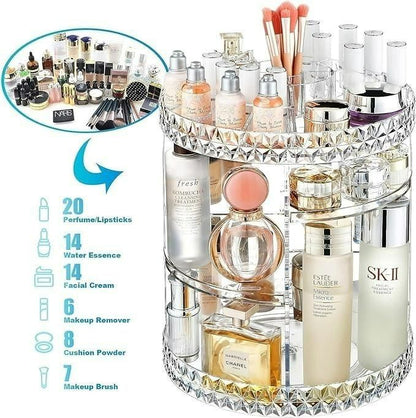 360° Luxury Rotating Makeup Organizer | Premium Adjustable Cosmetic Storage