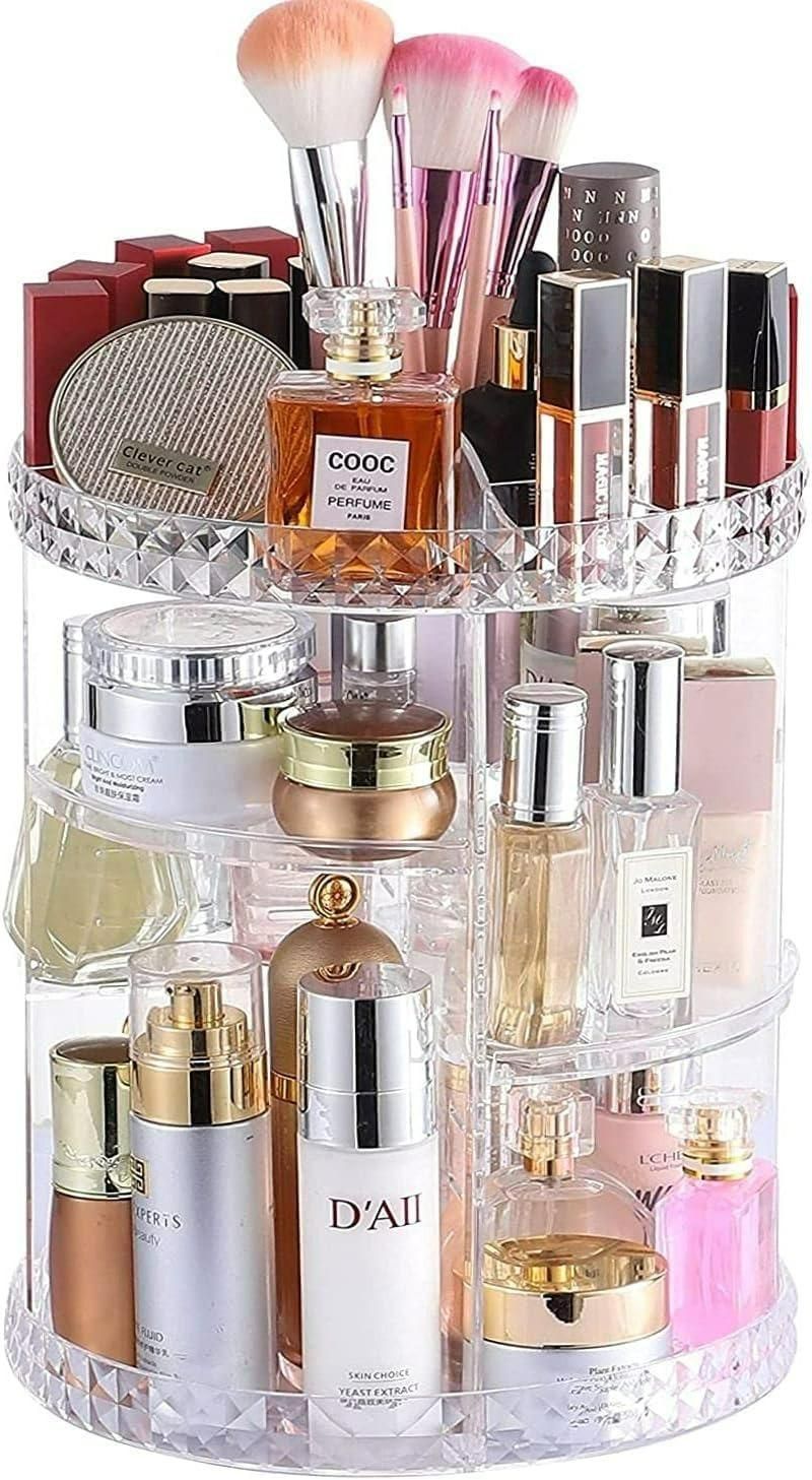 360° Luxury Rotating Makeup Organizer | Premium Adjustable Cosmetic Storage