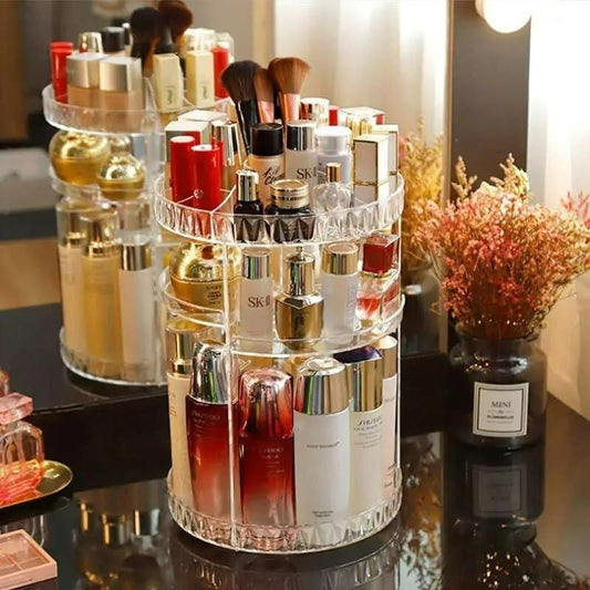 360° Luxury Rotating Makeup Organizer | Premium Adjustable Cosmetic Storage