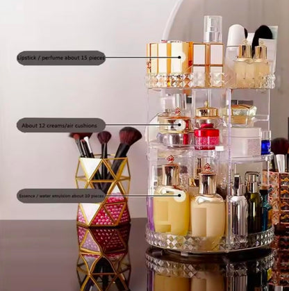 360° Luxury Rotating Makeup Organizer | Premium Adjustable Cosmetic Storage