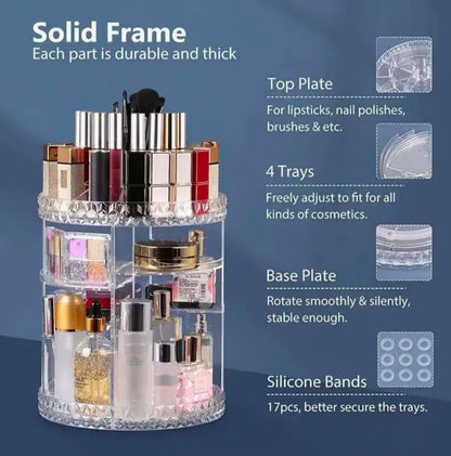360° Luxury Rotating Makeup Organizer | Premium Adjustable Cosmetic Storage